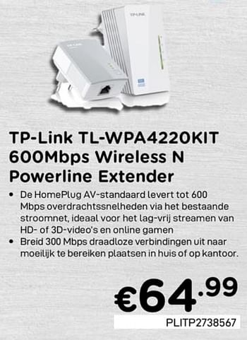 Promoties Tp-link tl-wpa4220kit 600mbps wireless n powerline extender - TP-LINK - Geldig van 01/10/2020 tot 31/10/2020 bij Compudeals