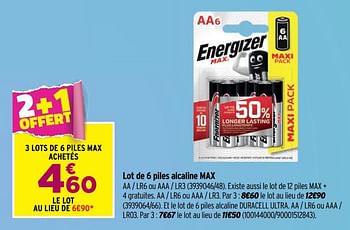 Promotions Lot de 6 piles alcaline max - Energizer - Valide de 30/09/2020 à 18/10/2020 chez Bricorama