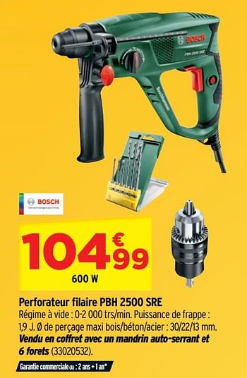 Promotions Bosch perforateur filaire pbh 2500 sre - Bosch - Valide de 30/09/2020 à 18/10/2020 chez Bricorama