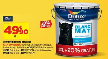 Promotions Peinture bicouche acrylique - Dulux - Valide de 30/09/2020 à 18/10/2020 chez Bricorama