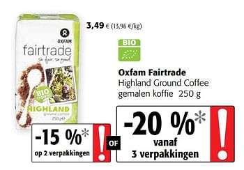 Promoties Oxfam fairtrade highland ground coffee gemalen koffie - Oxfam Fairtrade - Geldig van 07/10/2020 tot 20/10/2020 bij Colruyt