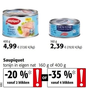 Promoties Saupiquet tonijn in eigen nat - Saupiquet - Geldig van 07/10/2020 tot 20/10/2020 bij Colruyt