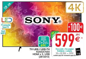 Promotions Sony tv tv led - led-tv kd55x7055 - Sony - Valide de 13/10/2020 à 26/10/2020 chez Cora
