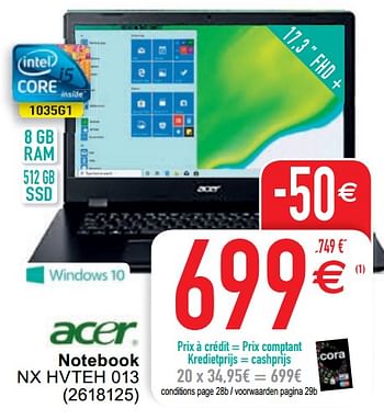 Promotions Acer notebook nx hvteh 013 - Acer - Valide de 13/10/2020 à 26/10/2020 chez Cora