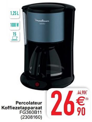 Promoties Moulinex percolateur koffiezet apparaat fg360b11 - Moulinex - Geldig van 13/10/2020 tot 26/10/2020 bij Cora