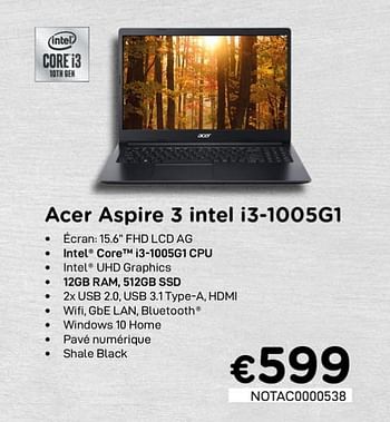 Promotions Acer aspire 3 intel i3-1005g1 - Acer - Valide de 01/10/2020 à 31/10/2020 chez Compudeals