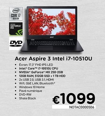 Promoties Acer aspire 3 intel i7-105210u - Acer - Geldig van 01/10/2020 tot 31/10/2020 bij Compudeals