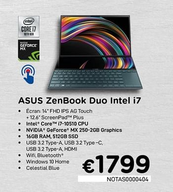 Promotions Asus zenbook duo intel i7 - Asus - Valide de 01/10/2020 à 31/10/2020 chez Compudeals
