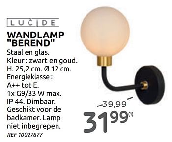 Promoties Wandlamp berend - Lucide - Geldig van 14/10/2020 tot 26/10/2020 bij BricoPlanit