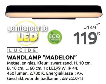 Promoties Wandlamp madelon - Lucide - Geldig van 14/10/2020 tot 26/10/2020 bij BricoPlanit