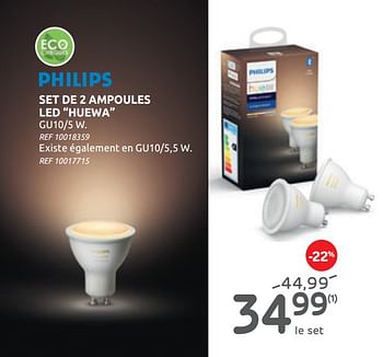 Promotions Philips set de 2 ampoules led huewa - Philips - Valide de 14/10/2020 à 26/10/2020 chez BricoPlanit