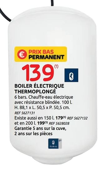 Promotions Boiler électrique thermoplongé - Van Marcke - Valide de 14/10/2020 à 26/10/2020 chez BricoPlanit