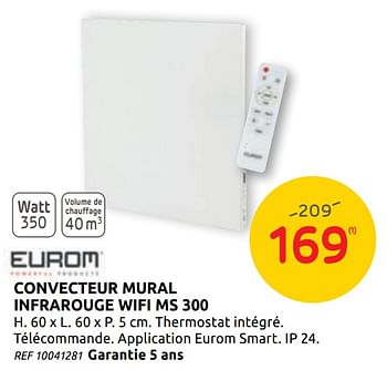 Promotions Eurom convecteur mural infrarouge wifi ms 300 - Eurom - Valide de 14/10/2020 à 26/10/2020 chez BricoPlanit