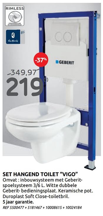 Promoties Set hangend toilet vigo - Geberit - Geldig van 14/10/2020 tot 26/10/2020 bij BricoPlanit
