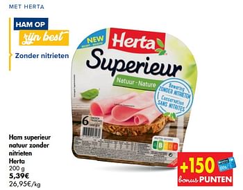 Promoties Ham superieur natuur zonder nitrieten herta - Herta - Geldig van 14/10/2020 tot 26/10/2020 bij Carrefour