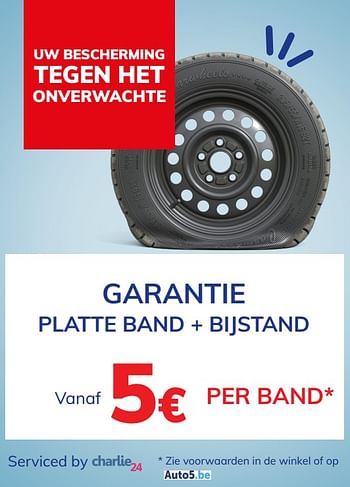 Promoties Garantie platte band + bijstand - Charlie24 - Geldig van 12/10/2020 tot 17/11/2020 bij Auto 5