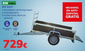 Promoties Kantelbare aanhangwagen bw easy - BW Trailers - Geldig van 12/10/2020 tot 17/11/2020 bij Auto 5