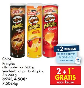 Promoties Chips pringles hot + spicy - Pringles - Geldig van 14/10/2020 tot 26/10/2020 bij Carrefour