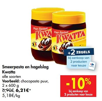 Promoties Smeerpasta en hagelslag kwatta chocopasta puur - Kwatta - Geldig van 14/10/2020 tot 26/10/2020 bij Carrefour