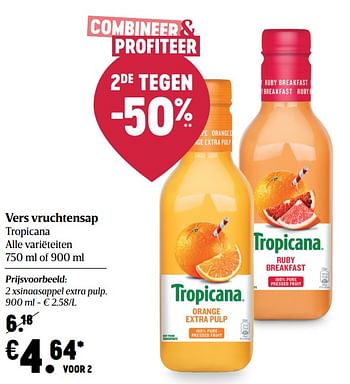 Promotions Vers vruchtensap tropicana - Tropicana - Valide de 15/10/2020 à 21/10/2020 chez Delhaize