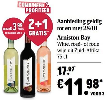Promoties Arniston bay witte rosé- of rode wijn uit zuid-afrika - Rode wijnen - Geldig van 15/10/2020 tot 21/10/2020 bij Delhaize