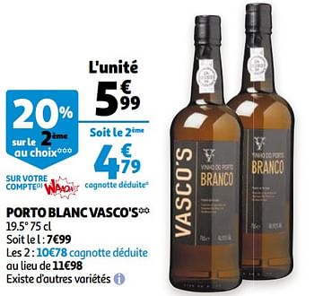 Promoties Porto blanc vasco`s - Vasco - Geldig van 14/10/2020 tot 20/10/2020 bij Auchan