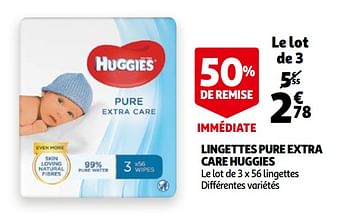 Promotions Lingettes pure extra care huggies - Huggies - Valide de 14/10/2020 à 20/10/2020 chez Auchan Ronq