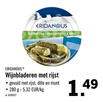 Promoties Wijnbladeren met rijst - Eridanous - Geldig van 19/10/2020 tot 24/10/2020 bij Lidl