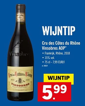 Promoties Cru des côtes du rhône vinsobres aop - Rode wijnen - Geldig van 19/10/2020 tot 24/10/2020 bij Lidl