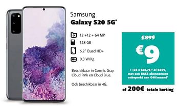 Promoties Samsung galaxy s20 5g - Samsung - Geldig van 12/10/2020 tot 09/11/2020 bij Base
