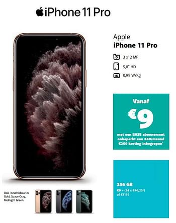 Promotions Apple iphone 11 pro 256 gb - Apple - Valide de 12/10/2020 à 09/11/2020 chez Base