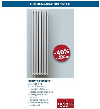 Promotions Designradiatoren staal radiator xander - Beauheat - Valide de 20/10/2020 à 16/11/2020 chez Zelfbouwmarkt