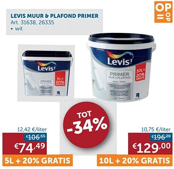 Promotions Levis muur + plafond primer - Levis - Valide de 20/10/2020 à 16/11/2020 chez Zelfbouwmarkt