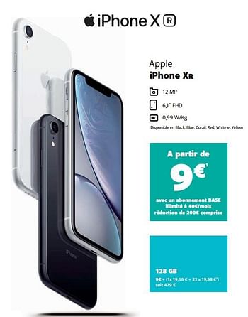 Promotions Apple iphone xr 128 gb - Apple - Valide de 12/10/2020 à 09/11/2020 chez Base