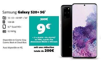 Promotions Samsung galaxy s20+ 5g - Samsung - Valide de 12/10/2020 à 09/11/2020 chez Base