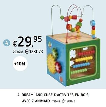 Promoties Dreamland cube d`activités en bois avec 7 animaux - Huismerk - Dreamland - Geldig van 22/10/2020 tot 06/12/2020 bij Dreamland
