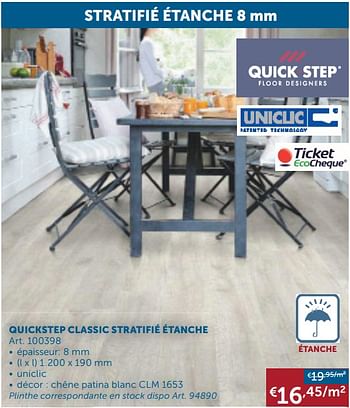 Promotions Quickstep classic stratifié étanche - QuickStep - Valide de 20/10/2020 à 16/11/2020 chez Zelfbouwmarkt