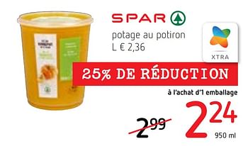 Promoties Potage au potiron - Spar - Geldig van 22/10/2020 tot 04/11/2020 bij Spar (Colruytgroup)