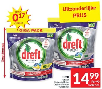 Promoties Dreft platinum vaatwastabletten original of citroen - Dreft - Geldig van 20/10/2020 tot 25/10/2020 bij Intermarche