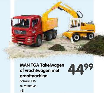 Promoties Man tga takelwagen of vrachtwagen met graafmachine - Bruder - Geldig van 14/10/2020 tot 30/11/2020 bij Fun