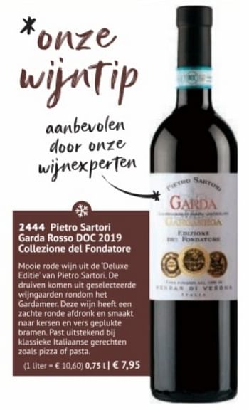 Promoties Pietro sartori garda rosso doc 2019 couezione del fondatore - Rode wijnen - Geldig van 28/09/2020 tot 28/03/2021 bij Bofrost