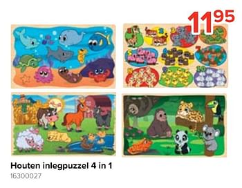 Promoties Houten puzzel 4 in 1 - Huismerk - Euroshop - Geldig van 17/10/2020 tot 06/12/2020 bij Euro Shop