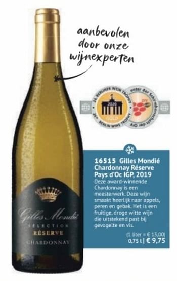 Promoties Gilles mondié chardonnay réserve pays d`oc igp 2019 - Witte wijnen - Geldig van 28/09/2020 tot 28/03/2021 bij Bofrost