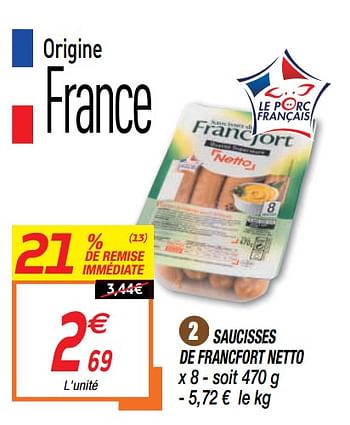 Promotions Saucisses de francfort netto - Produit Maison - Netto - Valide de 13/10/2020 à 25/10/2020 chez Netto