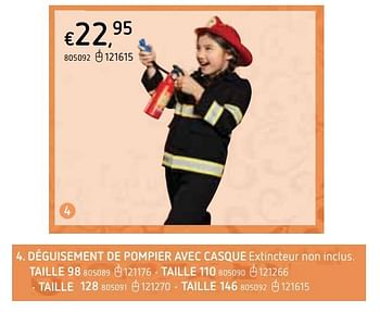 Promotions Déguisement de pompier avec casque taille 98 - Produit maison - Dreamland - Valide de 22/10/2020 à 06/12/2020 chez Dreamland