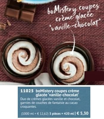 Promotions Bomistery coupes crème glacée vanille - chocolat - Produit maison - Bofrost - Valide de 28/09/2020 à 28/03/2021 chez Bofrost