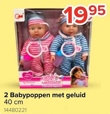 Promoties 2 babypoppen met geluid - Huismerk - Euroshop - Geldig van 17/10/2020 tot 06/12/2020 bij Euro Shop