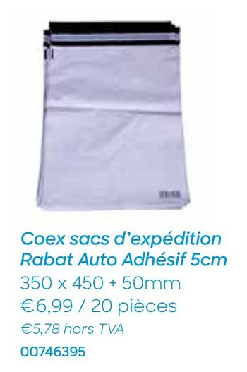 Promotions Coex sacs d`expédition rabat auto adhésif 5cm - Coex - Valide de 20/10/2020 à 30/11/2020 chez Ava