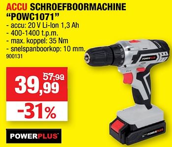 Promotions Powerplus accu schroefboormachine powc1071 - Powerplus - Valide de 14/10/2020 à 25/10/2020 chez Hubo