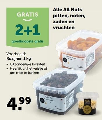 Promotions All nuts rozijnen - All Nuts - Valide de 21/10/2020 à 31/10/2020 chez Aveve